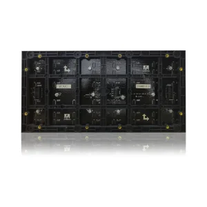 Backside view of a black LED display panel with various electronic components.