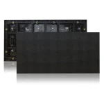 Black LED display panel with a grid of small lights on the front and electronic components on the back.