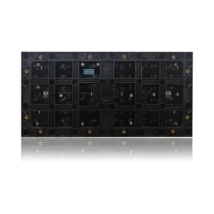 Black circuit board featuring various electronic components and connectors arranged in a grid layout.