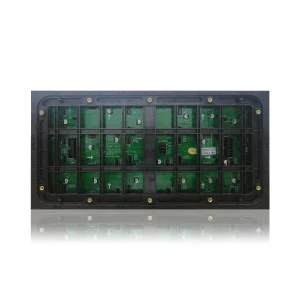 Backside view of an LED display panel showing circuit boards and connections.