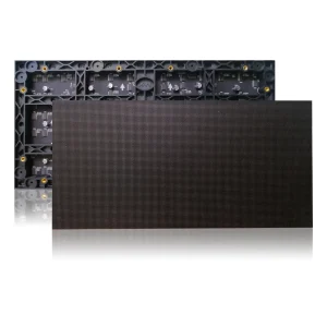 Black LED display panel with a textured surface and a backing structure for mounting.