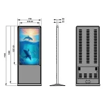 Digital display kiosk featuring an image of dolphins swimming underwater.