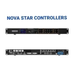 Nova Star controllers featuring multiple input and output ports on the front and back panels.