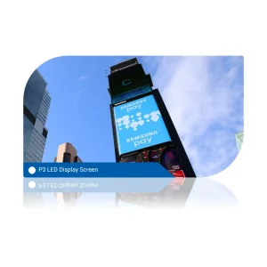 P3 LED display screen featuring Samsung Pay advertisement in an urban environment.