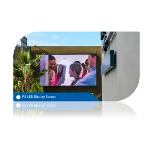 P3 LED display screen showing a group of people in a video presentation.