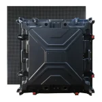 Front view of a modular LED display panel with a black casing and grid pattern.