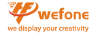 Wefone logo featuring an orange stylized letter 'W' and the text 'we display your creativity'.