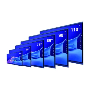 A series of display screens in different sizes ranging from 55 to 110 inches.