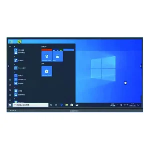 Samsung interactive display showing Windows operating system interface with application icons.
