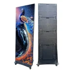 LED display stand featuring a colorful peacock design on one side and a plain black back.