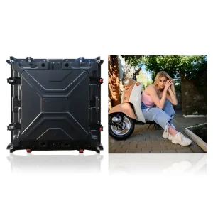 Black battery pack for a scooter, featuring a square design with connectors.
