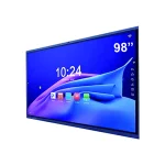 A 98-inch interactive display screen with a blue background and various app icons visible on the screen.