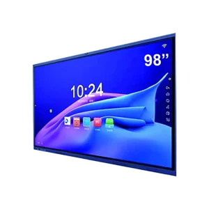 A 98-inch interactive display screen with a blue background and various app icons visible on the screen.