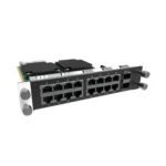 Network switch module featuring multiple Ethernet ports and two optical interfaces.