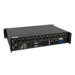 Audio mixer featuring multiple input ports and control knobs for sound management.