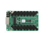 Green circuit board featuring multiple connectors and a central processing unit.