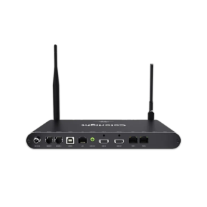 Back view of a Cologix network router with multiple ports and antennas.