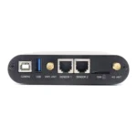 Back view of a network device featuring USB, Ethernet, and antenna ports.