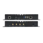 Dual-sided connectivity device featuring various ports including HDMI, USB, and Ethernet.