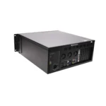 Black rackmount server chassis with multiple ports and ventilation slots on the back panel.