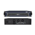 Front and back view of a 4K video processing unit with various input and output ports.