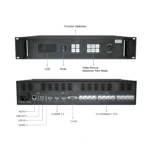 X12 video switcher featuring a control panel with buttons, LCD, and multiple input/output ports on the back.