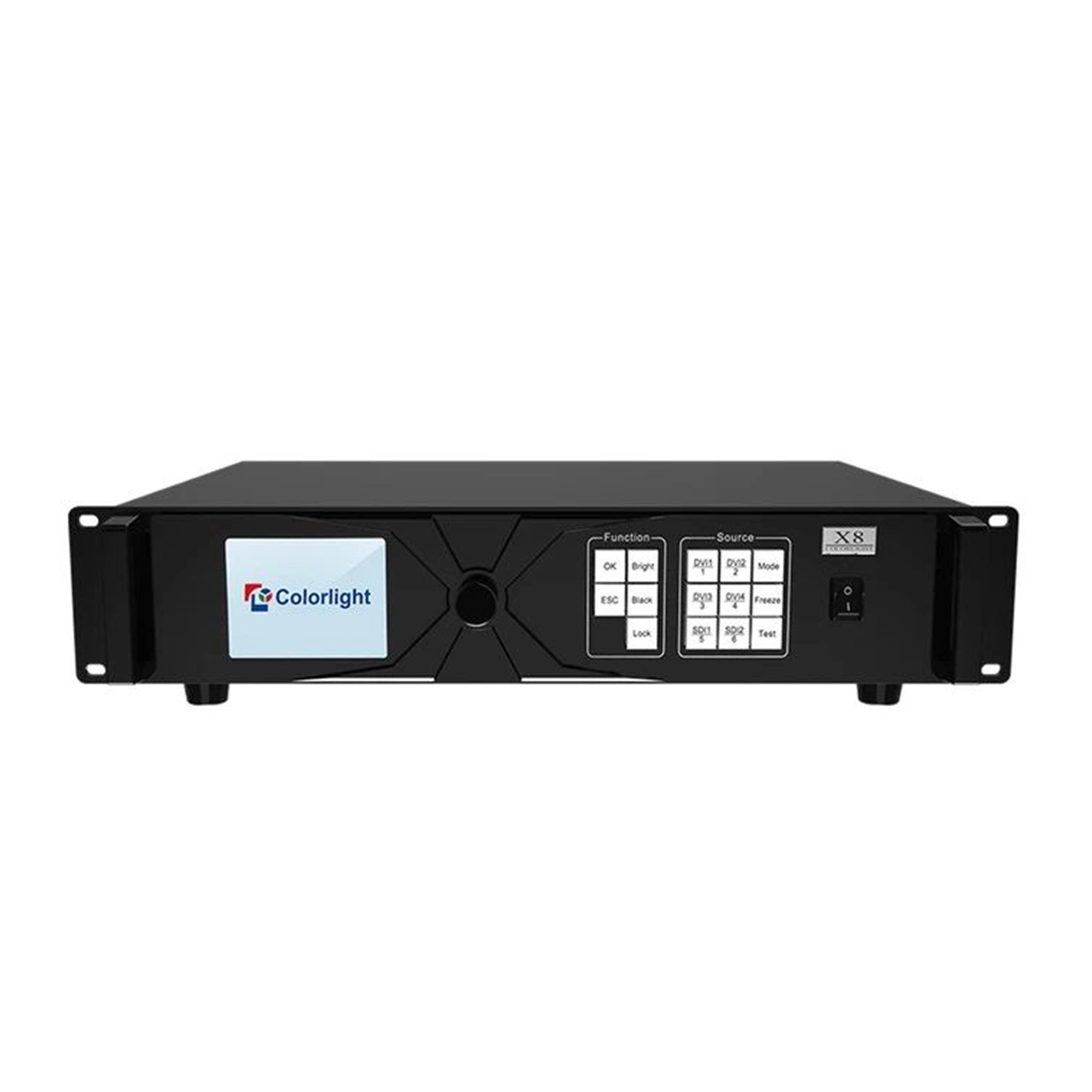 Colorlight X8 LED display controller with a front panel featuring buttons and a screen.