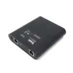 TP-Link network adapter with Ethernet ports and power input on a black casing.