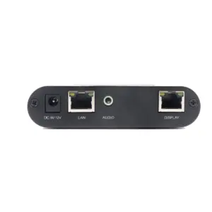 Back view of a device featuring power, LAN, audio, and display ports.