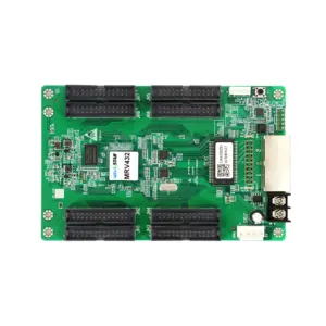 Green circuit board featuring various connectors and electronic components.