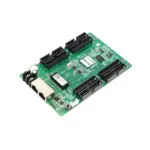 Green circuit board featuring various connectors and a network port.