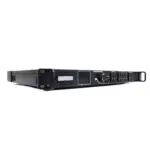 Black rack-mountable audio processor with front panel controls and display screen.