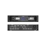 VX16s LED display video controller with front and back panel views showing controls and connections.