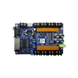 Top view of an electronic circuit board featuring various connectors and components.