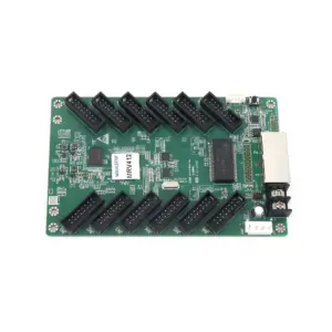 Green electronic circuit board featuring multiple connectors and a network port.