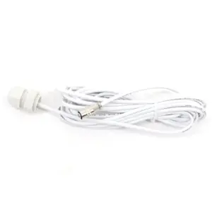 White coaxial cable with a connector on one end, coiled neatly for storage.