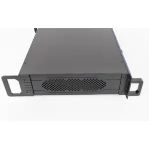 Black rackmount server chassis with ventilation holes and handles on the sides.