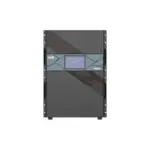 Front view of a black and gray server rack unit with a digital display.