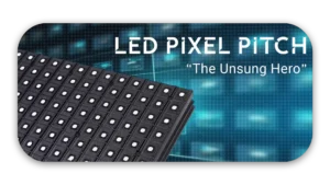 Close-up of an LED pixel pitch display panel with multiple small lights arranged in a grid.