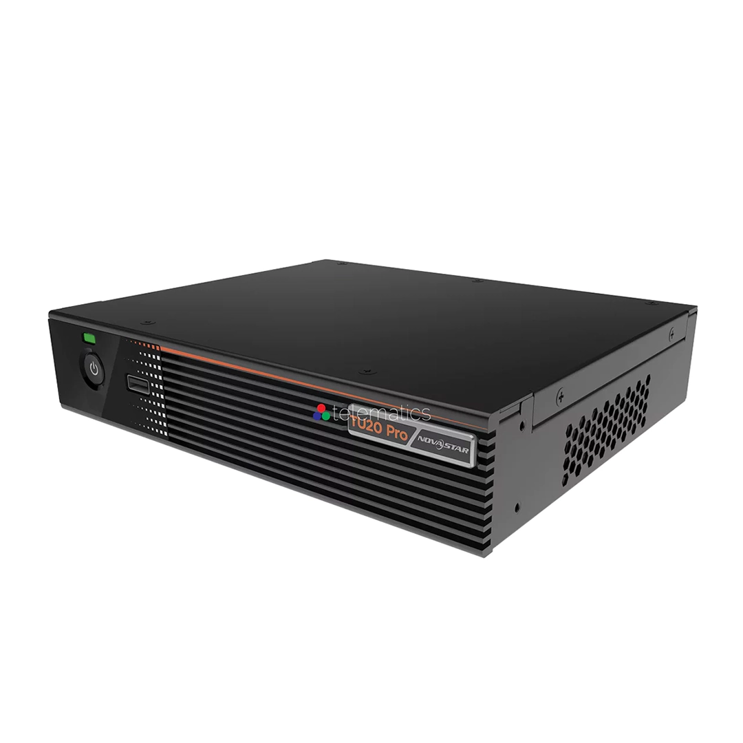 Black TUX20 Pro computer hardware with front panel ports and ventilation.