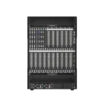 Black server rack featuring multiple hard drive bays and LED indicators on the front panel.