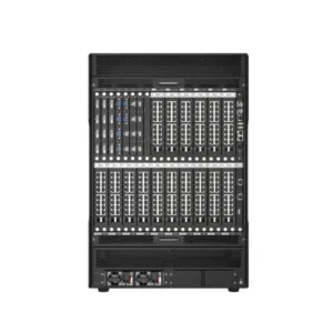 Black server rack featuring multiple hard drive bays and LED indicators on the front panel.