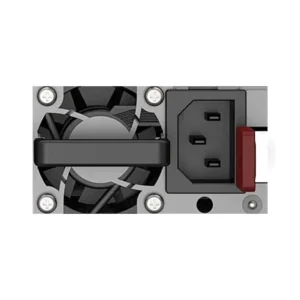Power supply unit featuring a cooling fan and a power connector on the side.