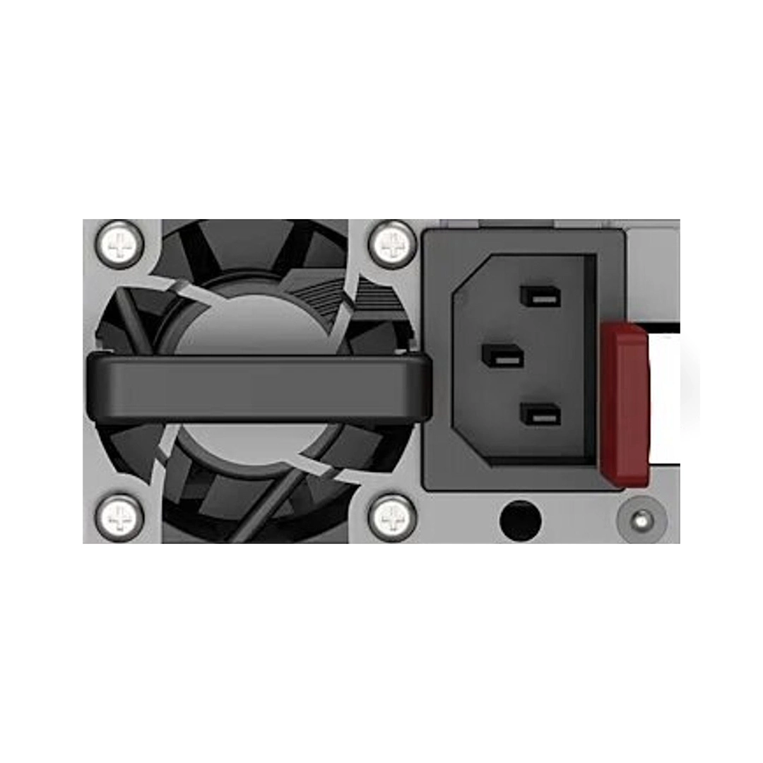 Power supply unit featuring a cooling fan and a power connector on the side.
