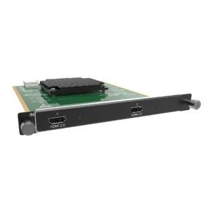 HDMI 2.0 input card with two HDMI ports and a cooling component on a green circuit board.